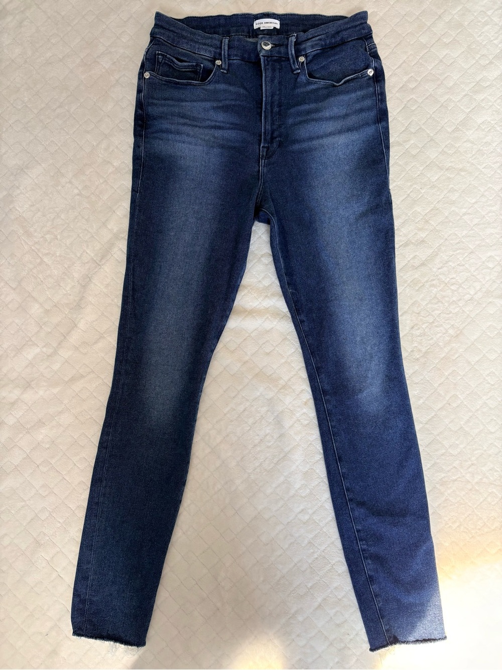 Good American High Rise Slim Skinny Jeans Raw Hem Blue Size 10/30